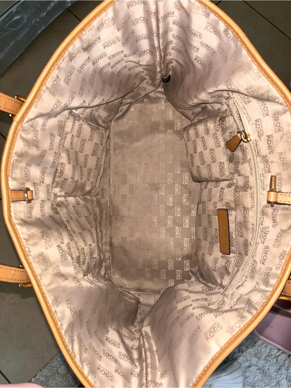 Michael Kors Cognac Leather Tote with Gold Hardware